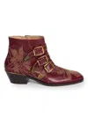 Chloé 40mm Susanna Studded Leather Ankle Boots In Burgundy