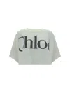 Chloé White Cropped T-shirt With Logo Lettering Print In Cotton Woman In White
