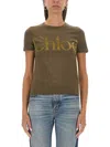 Chloé Logo Lettering T-shirt In Brown