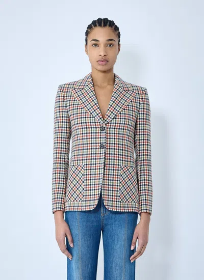 Chloé Women Tailored Check Wool Blazer In Blue