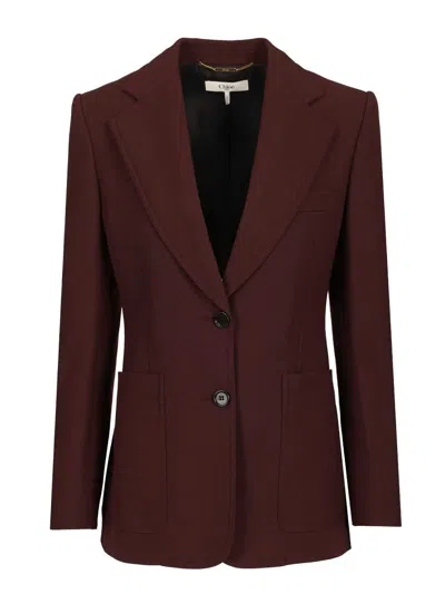 Chloé Chloe' Women Tailored Single-breasted Jacket In Wool Gabardine In Red
