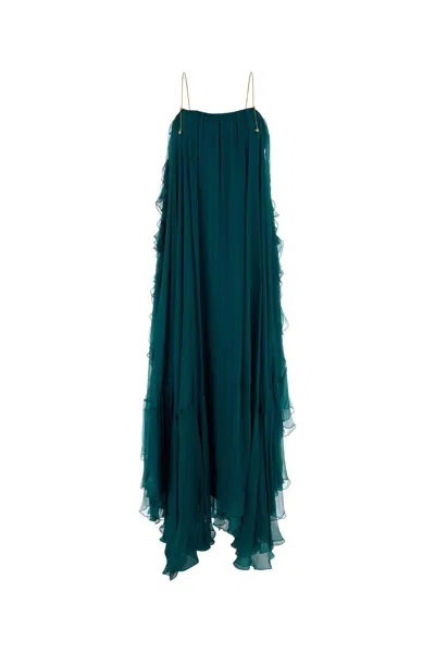 Chloé Sleeveless Long Dress In Silk Mousseline In Blue