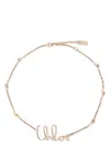 Chloé Vintage Gold Necklace With Cursive Name Pendant And Delicate Chain In Metallic