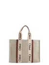 CHLOÉ WOMEN'S TOTE L WHITE CANVAS BROWN LEATHER