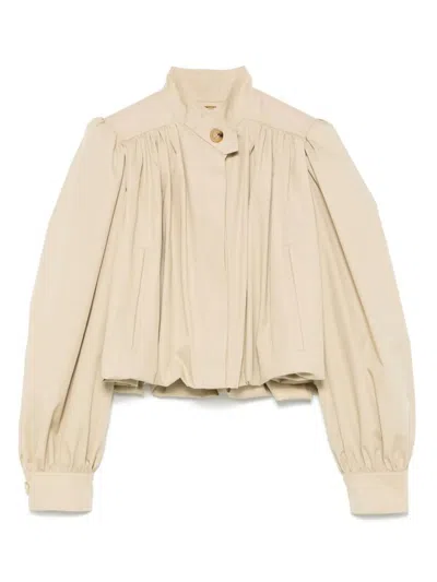 Chloé Chloe Women Turtle Neck Blouse Shiny Stretch Jersey In Beige