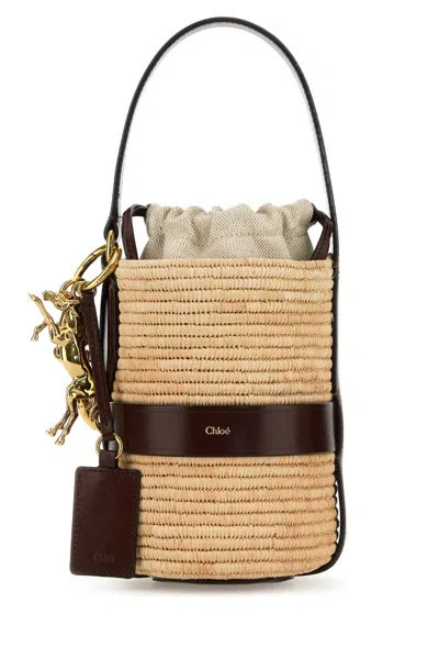 Chloé Chloe Women Two-tone Raffia And Leather Small Kerala 25 Bucket Bag In Multicolor