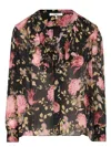 Chloé V-neck Floral Print Ruffled Blouse In Black 001