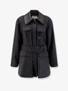 Chloé Wool Belted Jacket With Leather Collar Clothing In Black