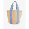 CHLOÉ CHLOE WOMEN'S WASHED BLUE WOODY LARGE STRAW TOTE BAG