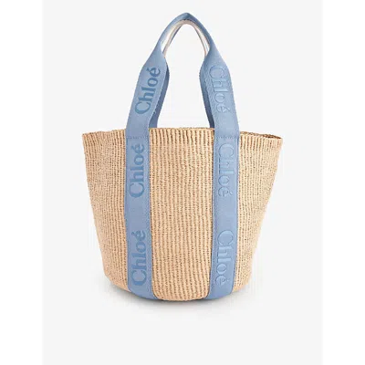 Chloé Chloe Womens Washed Blue Woody Large Straw Tote Bag