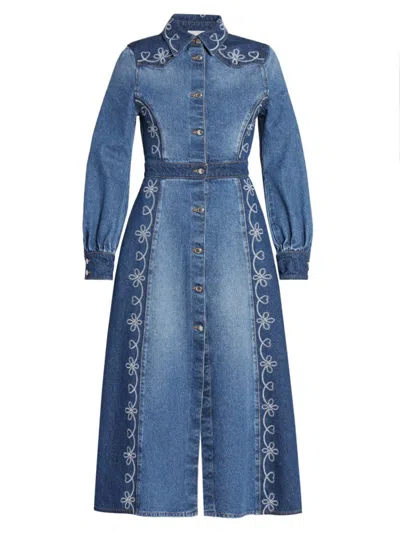 Chloé Embroidered Long Sleeve Denim Shirtdress