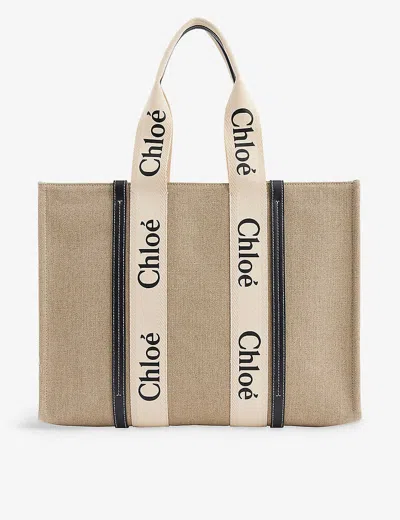 Chloé Chloe Women's White - Blue 1 Woody Large Linen Tote Bag