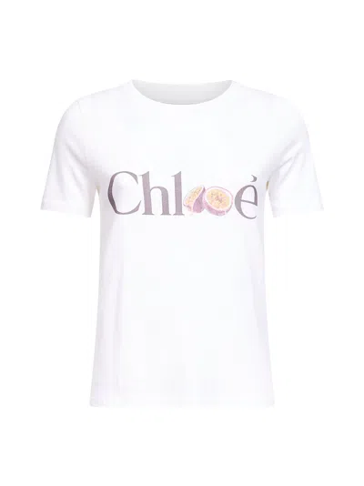 Chloé Women White Cotton Jersey Baby-fit Logo T-shirt In Red