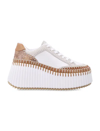 Chloé White Platform Wedge Sneakers