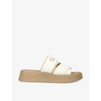 Chloé Mila Logo-embellished Woven Wedge Sandals In White