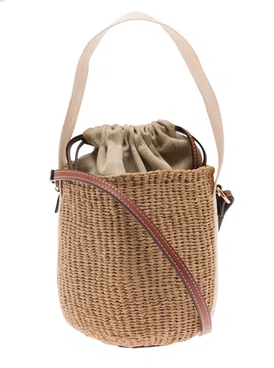 Chloé Women 'woody' Beige Small Bucket Bag In Rafia Woman In Multi