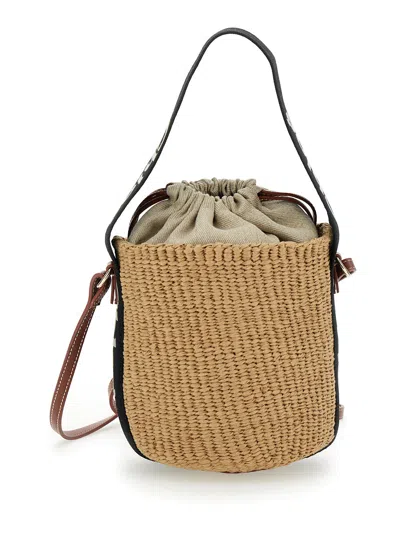 Chloé Woody Brown Small Bucket Bag In Raffia Woman