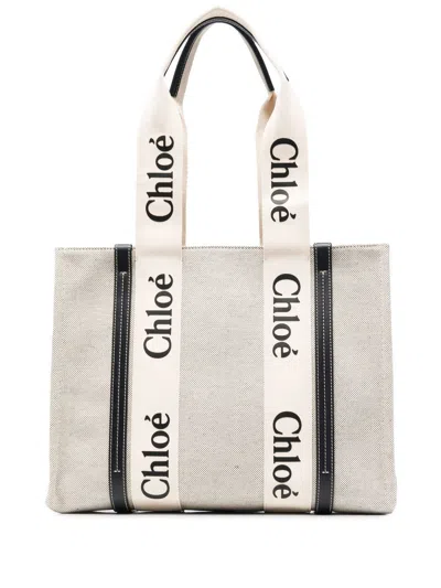CHLOÉ CHLOÉ WOMEN WOODY CANVAS MEDIUM TOTE