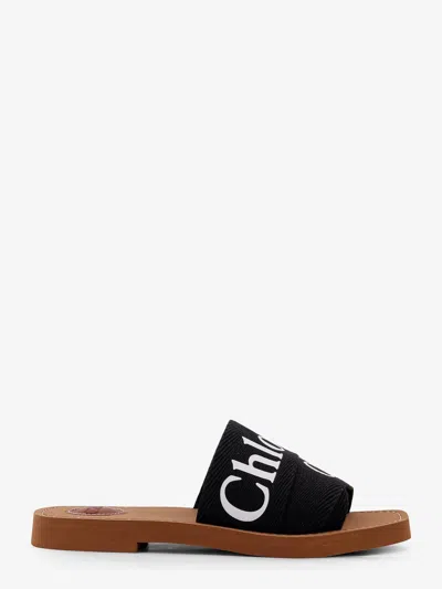 CHLOÉ CHLOE' WOMEN WOODY FLAT LINEN SANDALS