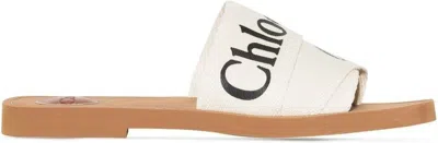 Chloé Women's Woody Leather Flat Sandals In White