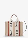 Chloé Woody Small Tote Bag In Linen With Crossbody Strap In Multi