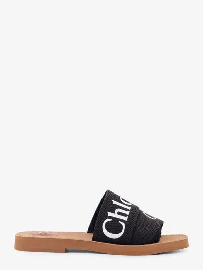 CHLOÉ CHLOE' WOMEN WOODY LINEN FLAT SANDALS