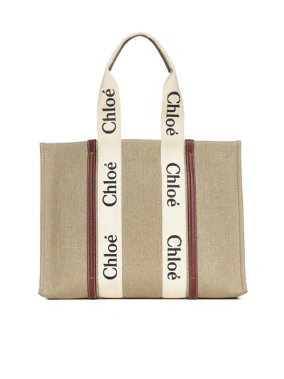 Chloé Women Woody Linen Tote Bag
