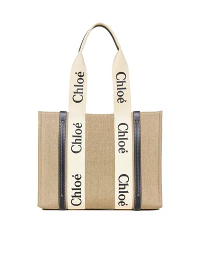 Chloé Women Woody Linen Tote Bag