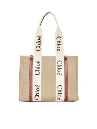 Chloé Women Woody Linen Tote Bag Chloè