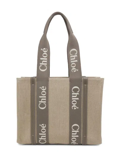 Chloé Women's Woody Logo-strap Linen Tote Bag