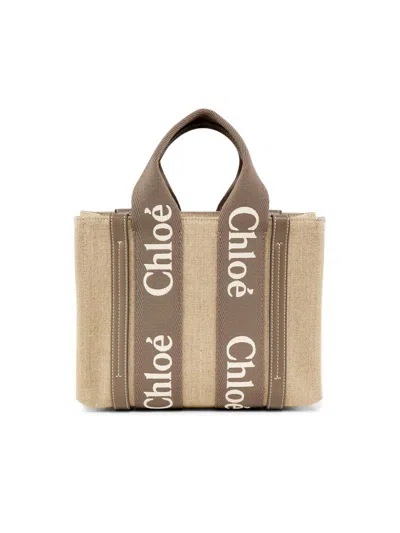 Chloé Women's Woody Logo-strap Linen Tote Bag