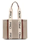 Chloé Neutral Woody Medium Canvas Tote Bag In Brown