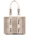 Chloé Woody Canvas Medium Tote In Powder