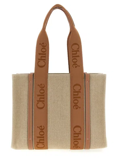 Chloé Sac Cabas Woody En Toile De Lin In Neutral