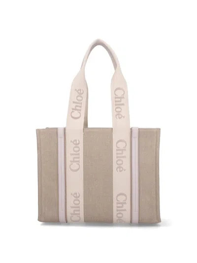 Chloé Woody Mini Canvas Tote Bag In 275 Soft Tan