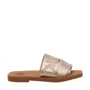 Chloé Woody Satin Sandals Embroidered Logo Rubber Sole In Metallic