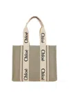 Chloé Women Medium Woody Tote Bag In Linen In White