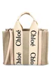 Chloé Woody Little Bag In Beige Canvas In Powder