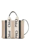 Chloé Woody Small Linen And Leather Handbag.this Bag Is Made With Lower Environmental Impact Material In Whiteblue