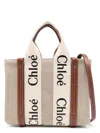 Chloé Multicolor Fabric Small Woody Shopping Bag In White,brown