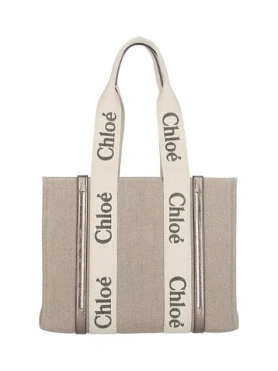 Chloé Grey Woody Tote Bag In Gray