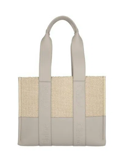 Chloé Medium Woody Floral Grey Leather Tote Bag For Women In Floralgrey