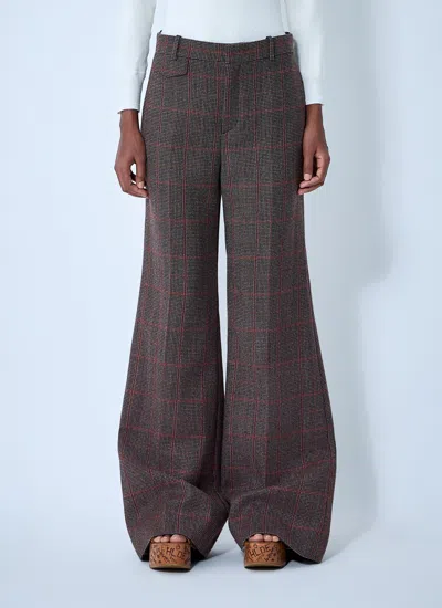 Chloé Women Wool Check Pants In Brown