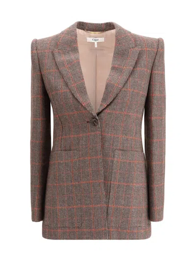 Chloé Women Wool Plaid Blazer In Brown