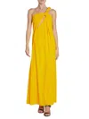 Chloé Asymmetric Knotted Pleated Wool Gown In Dark Ochre