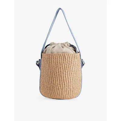 Chloé Womens Ashes Blue Woody Small Raffia Bucket Bag