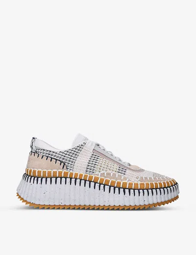 CHLOÉ WOMENS BEIGE NAMA EMBROIDERED SUEDE AND RECYCLED MESH TRAINERS EUR 41 / 8 UK,51549474