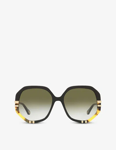CHLOÉ WOMENS BLACK CH0105S HEXAGONAL-FRAME ACETATE SUNGLASSES,55679900