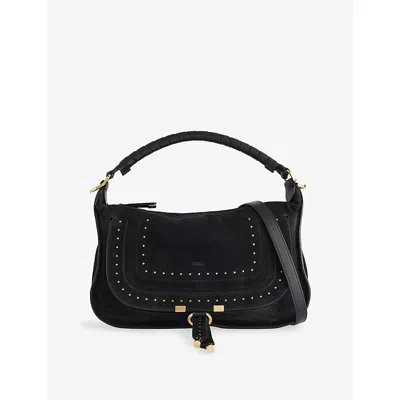 Chloé Womens Black Marcie Studded Suede Shoulder Bag