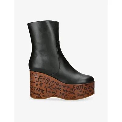 CHLOÉ WOMENS BLACK MAXIME PLATFORM WEDGE LEATHER ANKLE BOOTS EUR 36 / 3 UK